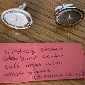 Vintage etched starburst center cufflinks with diamond chip centers